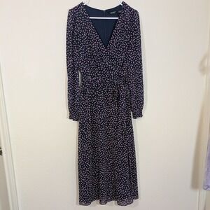 Lauren Ralph Lauren Floral Georgette Midi Dress Blue Pink Long Sleeve‎ Chiffon 4